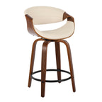 Symphony 24" Fixed-Height Counter Stool - Set of 2 - Walnut Wood, Cream PU, Black Metal
