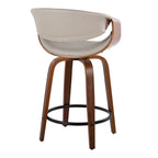 Symphony 24" Fixed-Height Counter Stool - Set of 2 - Walnut Wood, Pewter Grey PU, Black Metal