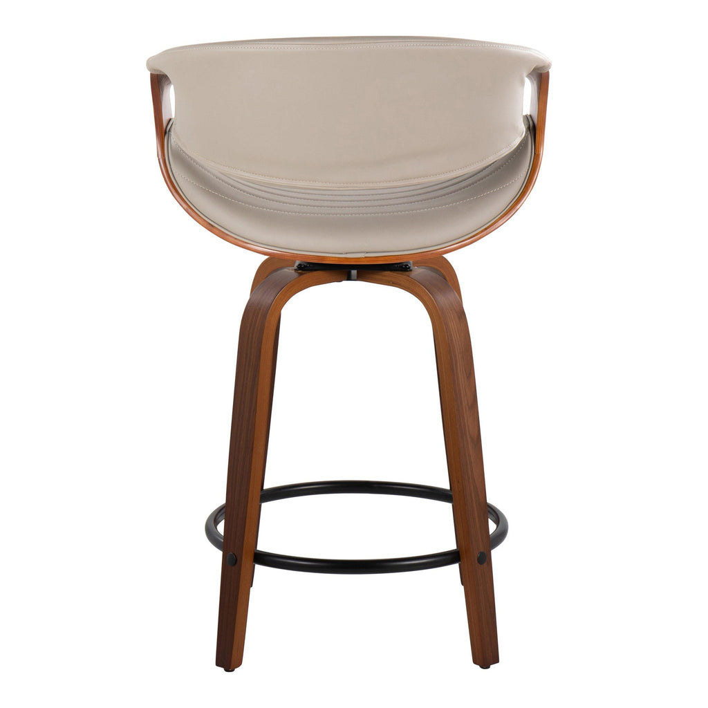Symphony 24" Fixed-Height Counter Stool - Set of 2 - Walnut Wood, Pewter Grey PU, Black Metal