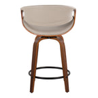 Symphony 24" Fixed-Height Counter Stool - Set of 2 - Walnut Wood, Pewter Grey PU, Black Metal