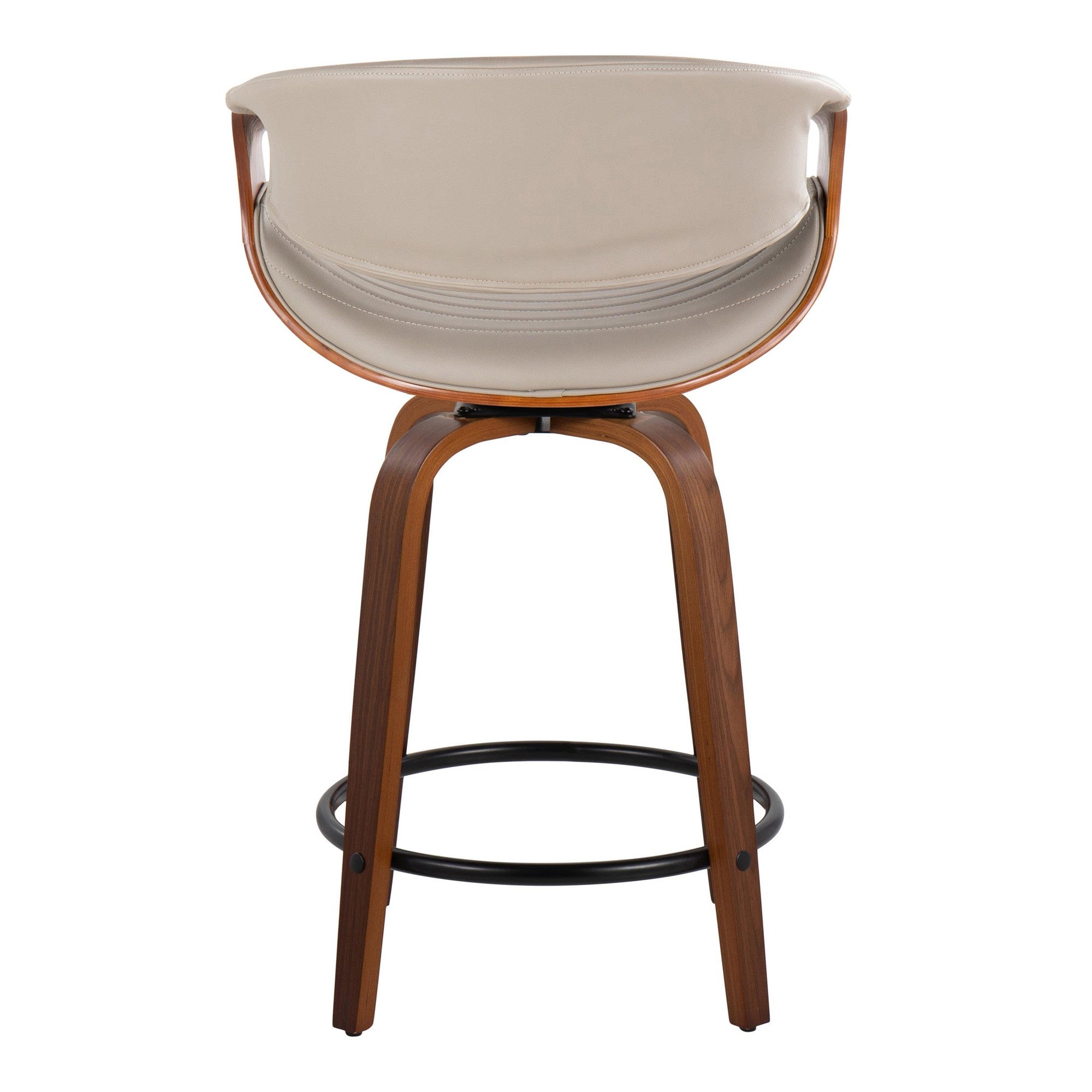 Symphony 24" Fixed-Height Counter Stool - Set of 2 - Walnut Wood, Pewter Grey PU, Black Metal
