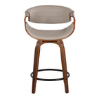 Symphony 24" Fixed-Height Counter Stool - Set of 2 - Walnut Wood, Pewter Grey PU, Black Metal