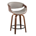 Symphony 24" Fixed-Height Counter Stool - Set of 2 - Walnut Wood, Pewter Grey PU, Black Metal