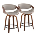 Symphony 24" Fixed-Height Counter Stool - Set of 2 - Walnut Wood, Pewter Grey PU, Black Metal