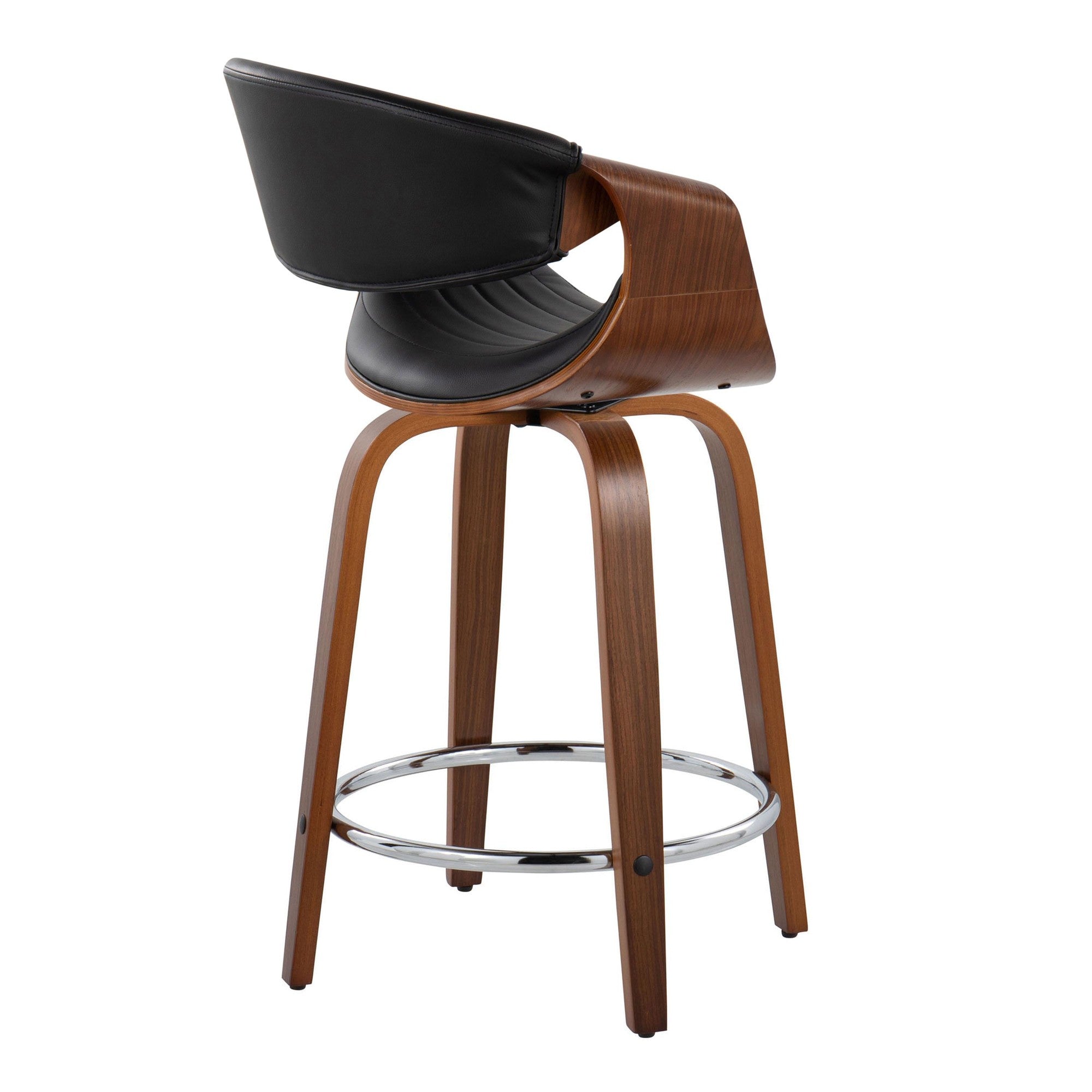 Symphony 24" Fixed-Height Counter Stool - Set of 2 - Walnut Wood, Black PU, Chrome Metal
