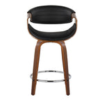 Symphony 24" Fixed-Height Counter Stool - Set of 2 - Walnut Wood, Black PU, Chrome Metal
