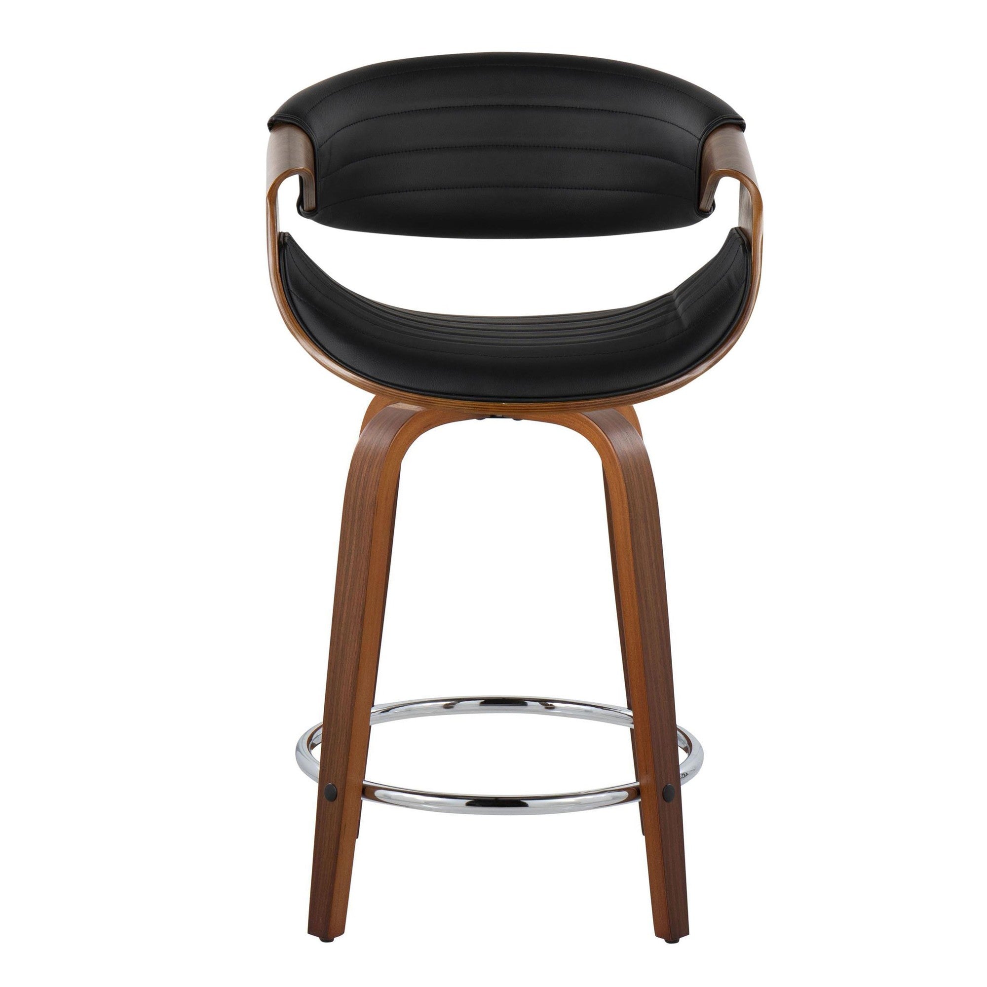 Symphony 24" Fixed-Height Counter Stool - Set of 2 - Walnut Wood, Black PU, Chrome Metal
