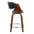 Symphony 24" Fixed-Height Counter Stool - Set of 2 - Walnut Wood, Black PU, Chrome Metal