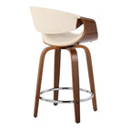 Symphony 24" Fixed-Height Counter Stool - Set of 2 - Walnut Wood, Cream PU, Chrome Metal