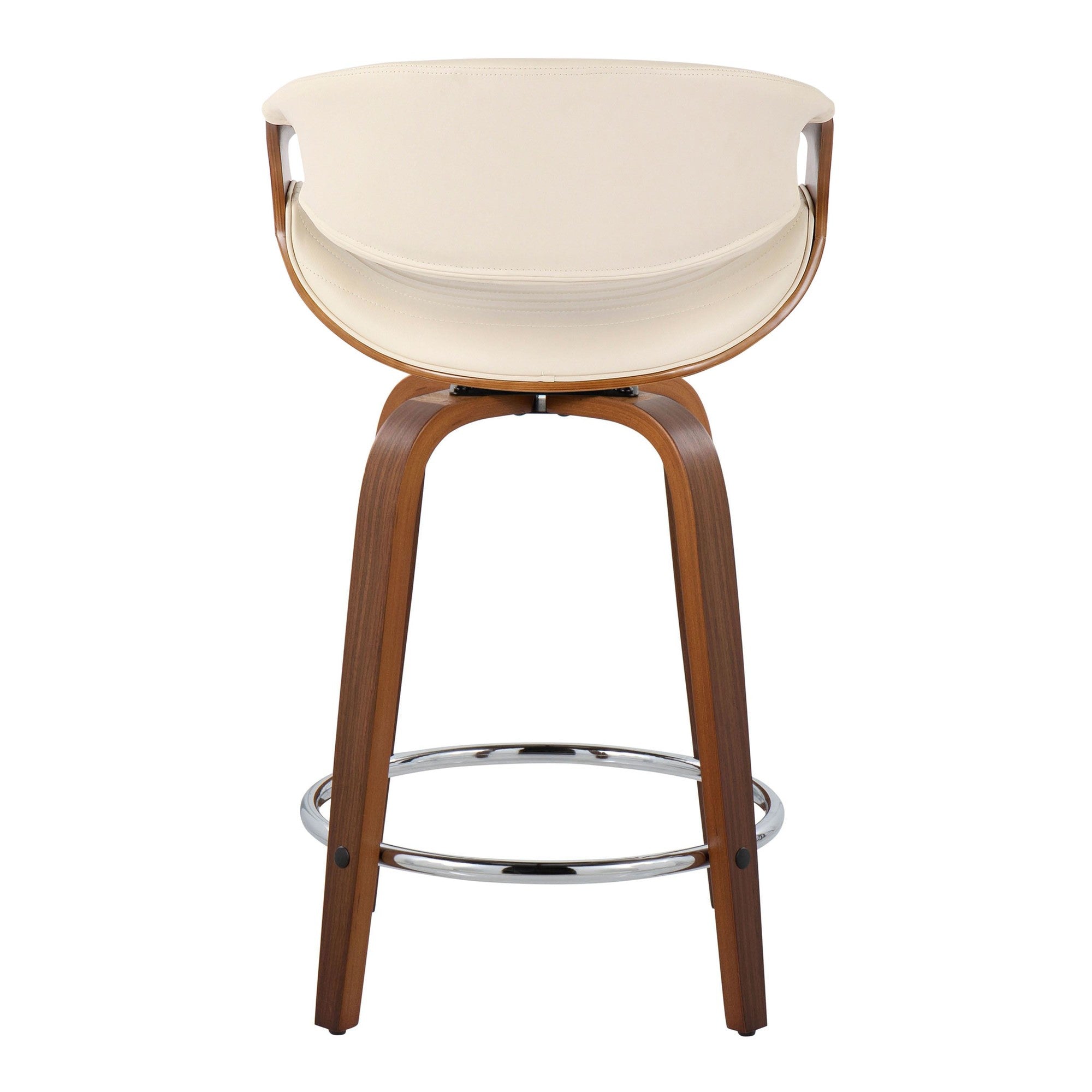 Symphony 24" Fixed-Height Counter Stool - Set of 2 - Walnut Wood, Cream PU, Chrome Metal