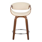 Symphony 24" Fixed-Height Counter Stool - Set of 2 - Walnut Wood, Cream PU, Chrome Metal