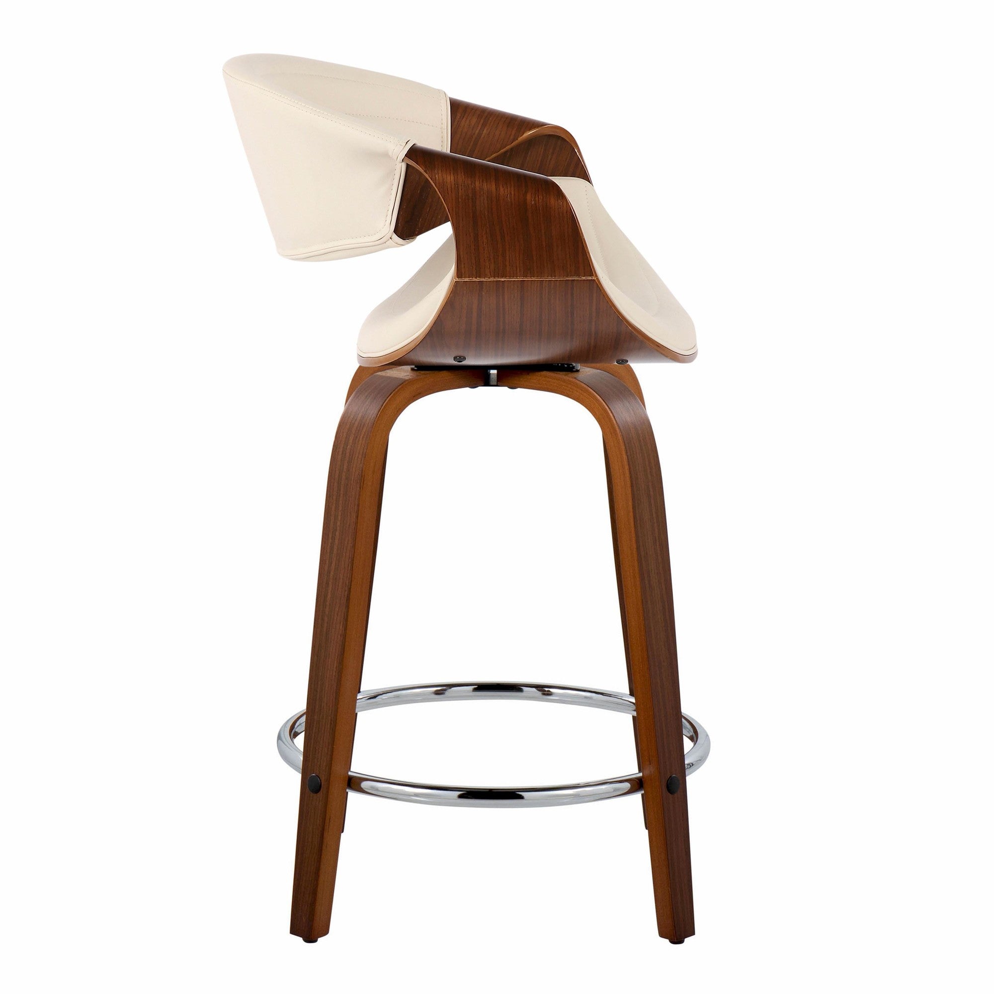 Symphony 24" Fixed-Height Counter Stool - Set of 2 - Walnut Wood, Cream PU, Chrome Metal