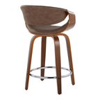 Symphony 24" Fixed-Height Counter Stool - Set of 2 - Walnut Wood, Chrome Metal, Espresso PU