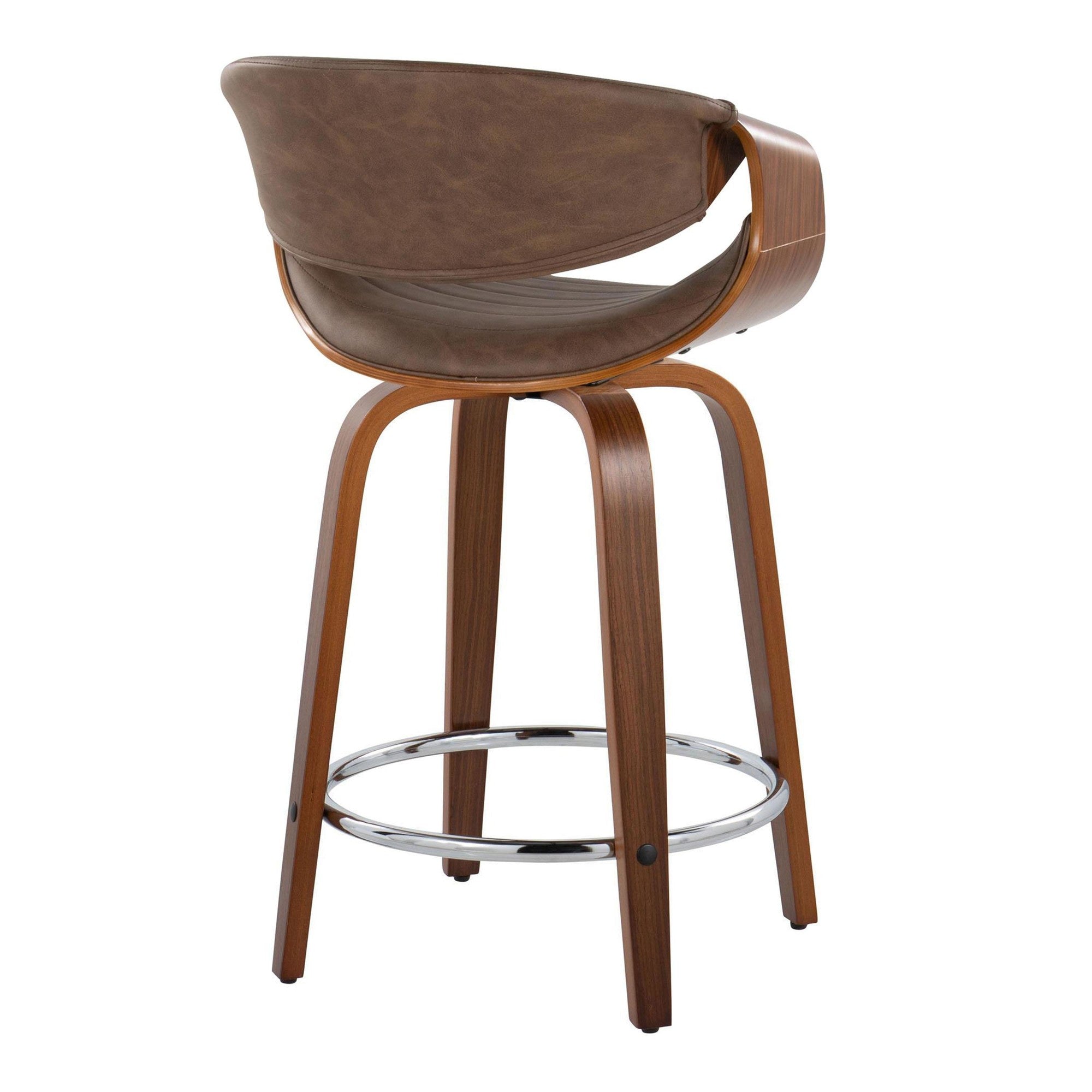 Symphony 24" Fixed-Height Counter Stool - Set of 2 - Walnut Wood, Chrome Metal, Espresso PU