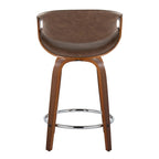 Symphony 24" Fixed-Height Counter Stool - Set of 2 - Walnut Wood, Chrome Metal, Espresso PU