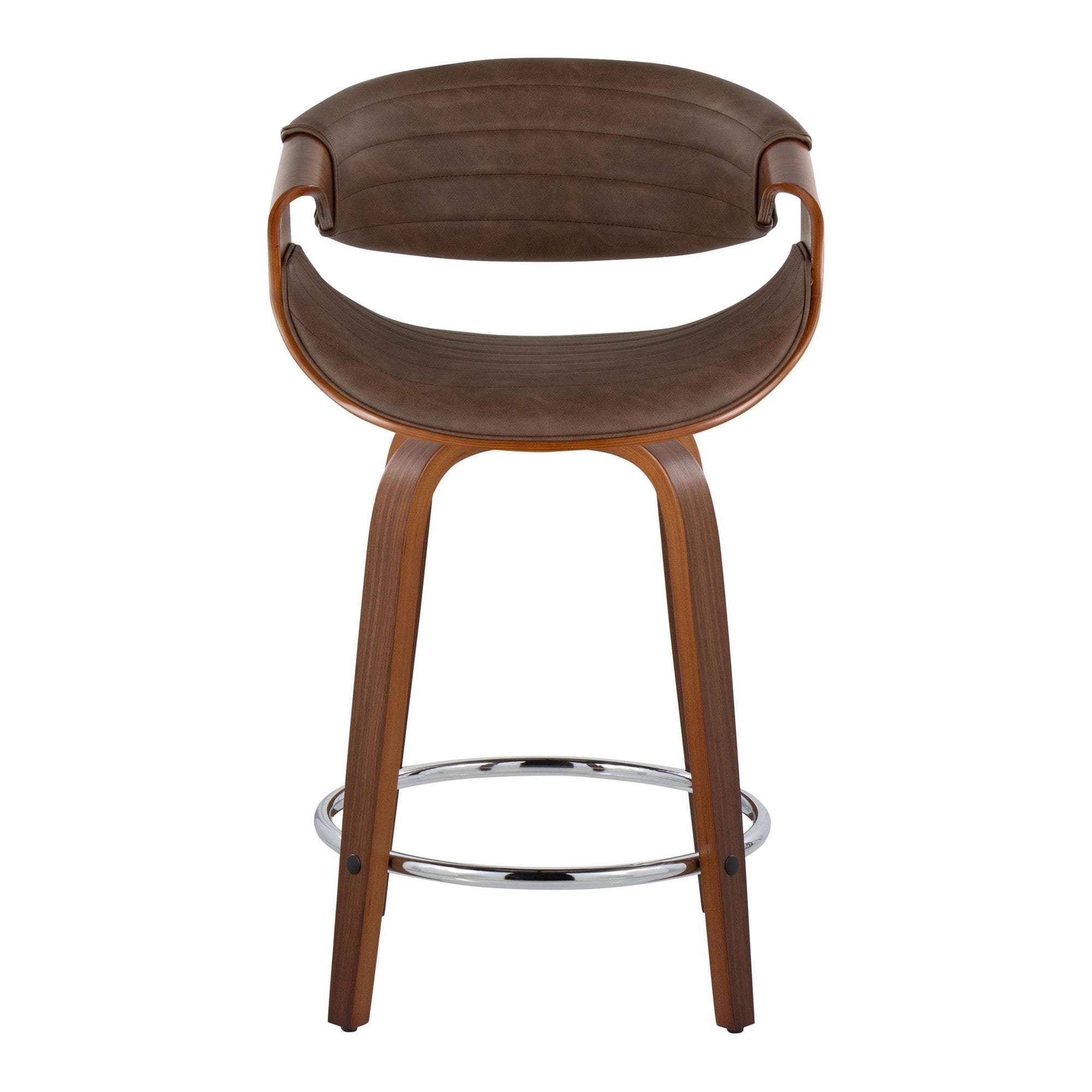Symphony 24" Fixed-Height Counter Stool - Set of 2 - Walnut Wood, Chrome Metal, Espresso PU