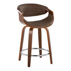 Symphony 24" Fixed-Height Counter Stool - Set of 2 - Walnut Wood, Chrome Metal, Espresso PU