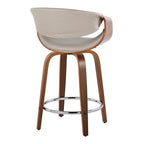 Symphony 24" Fixed-Height Counter Stool - Set of 2 - Walnut Wood, Grey PU, Chrome Metal