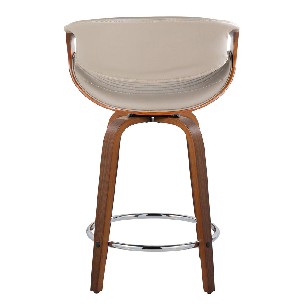 Symphony 24" Fixed-Height Counter Stool - Set of 2 - Walnut Wood, Grey PU, Chrome Metal