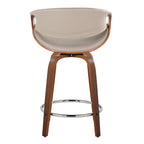 Symphony 24" Fixed-Height Counter Stool - Set of 2 - Walnut Wood, Grey PU, Chrome Metal