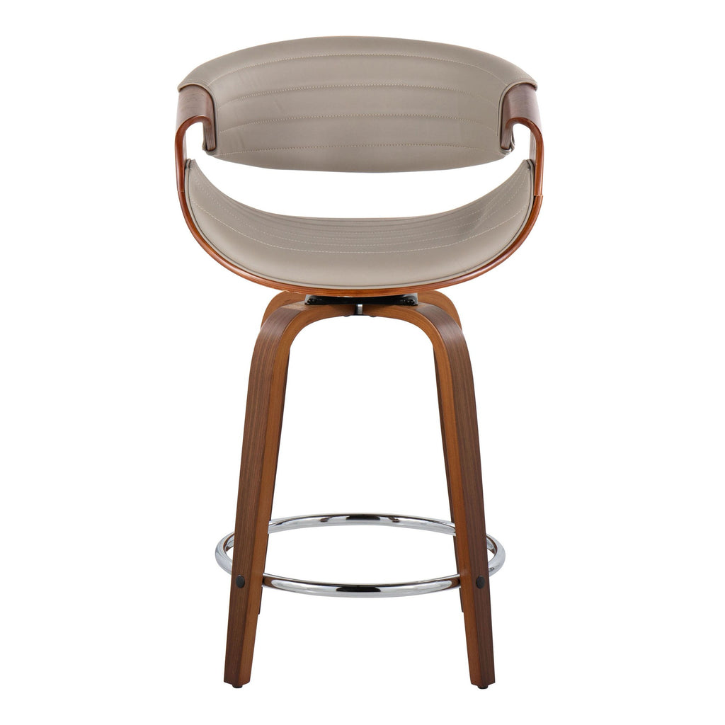 Symphony 24" Fixed-Height Counter Stool - Set of 2 - Walnut Wood, Grey PU, Chrome Metal