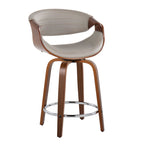 Symphony 24" Fixed-Height Counter Stool - Set of 2 - Walnut Wood, Grey PU, Chrome Metal