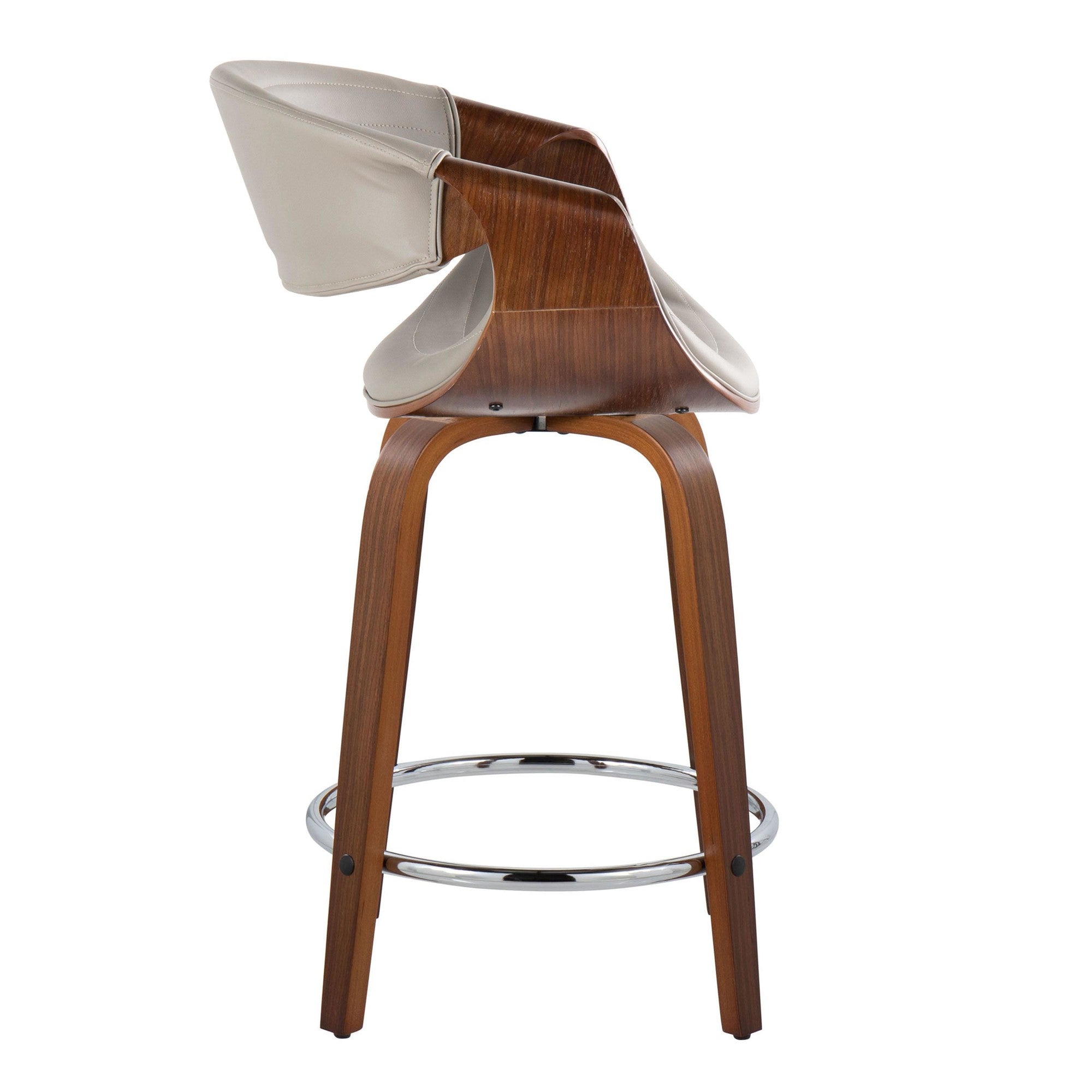Symphony 24" Fixed-Height Counter Stool - Set of 2 - Walnut Wood, Grey PU, Chrome Metal