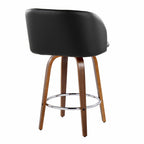 Fran 25" Fixed-Height Counter Stool - Set of 2 - Walnut Wood, Black PU, Chrome Metal