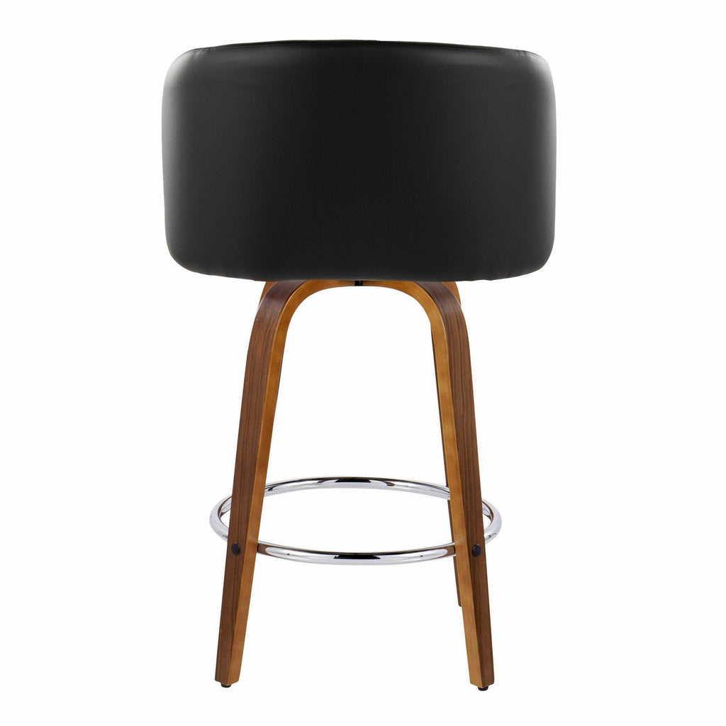 Fran 25" Fixed-Height Counter Stool - Set of 2 - Walnut Wood, Black PU, Chrome Metal