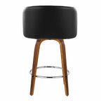Fran 25" Fixed-Height Counter Stool - Set of 2 - Walnut Wood, Black PU, Chrome Metal