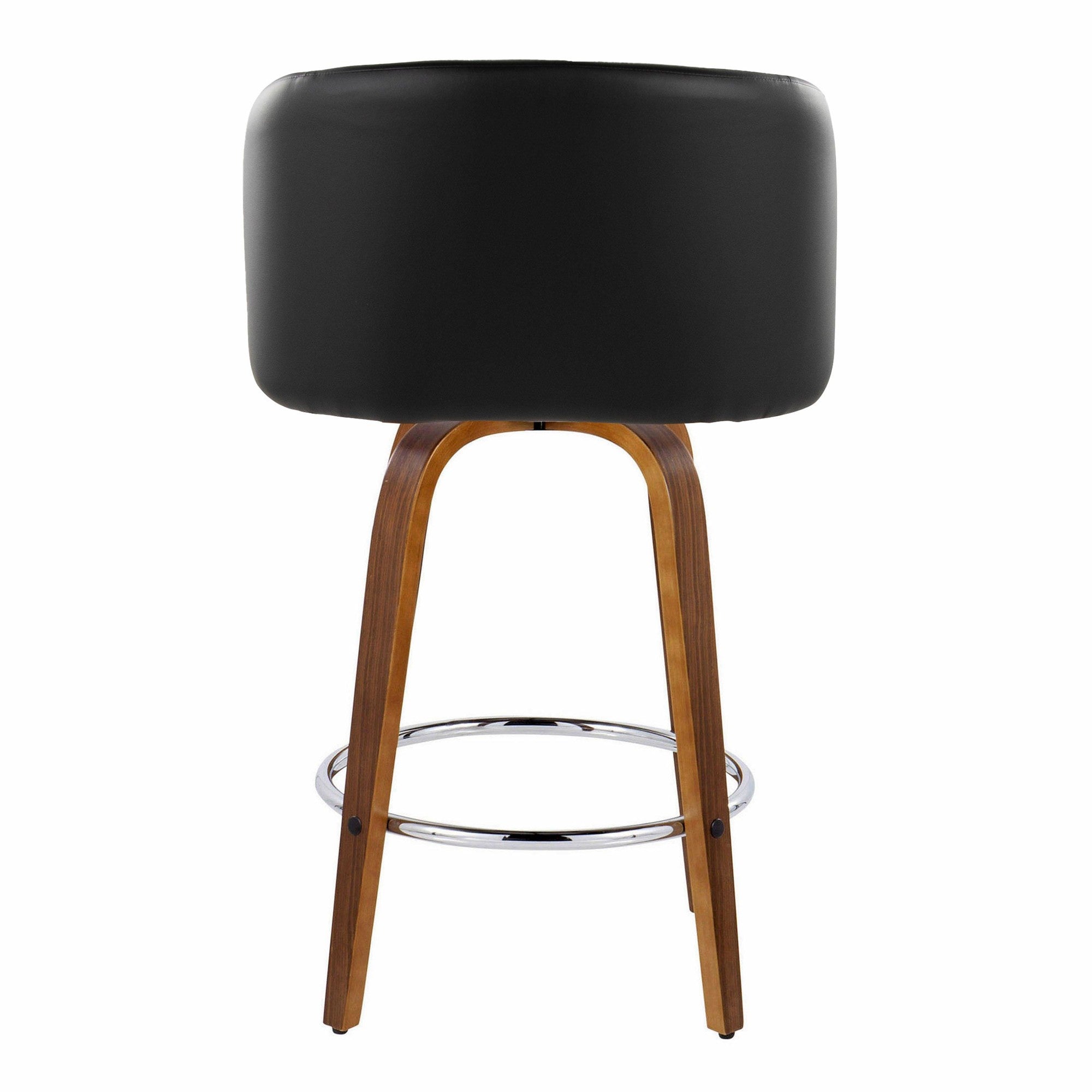 Fran 25" Fixed-Height Counter Stool - Set of 2 - Walnut Wood, Black PU, Chrome Metal
