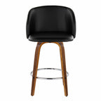 Fran 25" Fixed-Height Counter Stool - Set of 2 - Walnut Wood, Black PU, Chrome Metal
