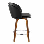 Fran 25" Fixed-Height Counter Stool - Set of 2 - Walnut Wood, Black PU, Chrome Metal