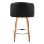 Fran 25" Fixed-Height Counter Stool - Set of 2 - Zebra Wood, Black PU, Chrome Metal