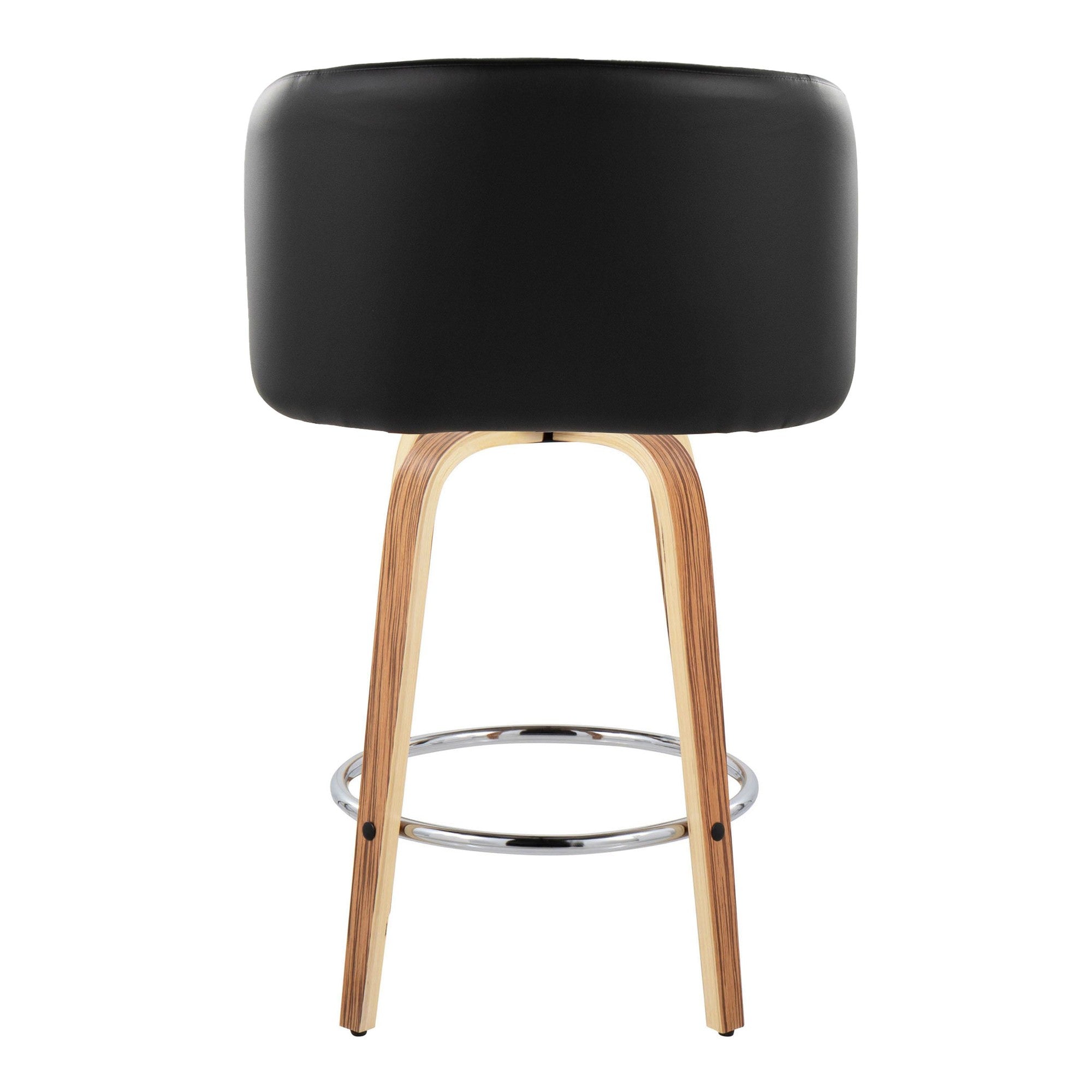 Fran 25" Fixed-Height Counter Stool - Set of 2 - Zebra Wood, Black PU, Chrome Metal