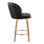 Fran 25" Fixed-Height Counter Stool - Set of 2 - Zebra Wood, Black PU, Chrome Metal
