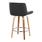 Santi 25" Fixed-Height Counter Stool - Set of 2 - Zebra Wood, Chrome Metal, Black PU