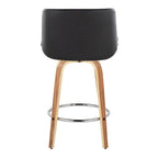 Santi 25" Fixed-Height Counter Stool - Set of 2 - Zebra Wood, Chrome Metal, Black PU