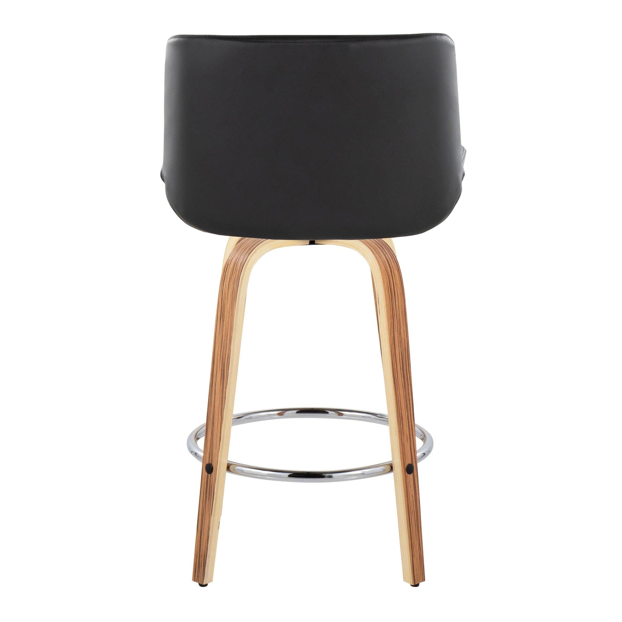 Santi 25" Fixed-Height Counter Stool - Set of 2 - Zebra Wood, Chrome Metal, Black PU