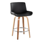 Santi 25" Fixed-Height Counter Stool - Set of 2 - Zebra Wood, Chrome Metal, Black PU