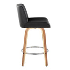 Santi 25" Fixed-Height Counter Stool - Set of 2 - Zebra Wood, Chrome Metal, Black PU