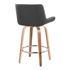 Santi 25" Fixed-Height Counter Stool - Set of 2 - Zebra Wood, Chrome Metal, Grey PU