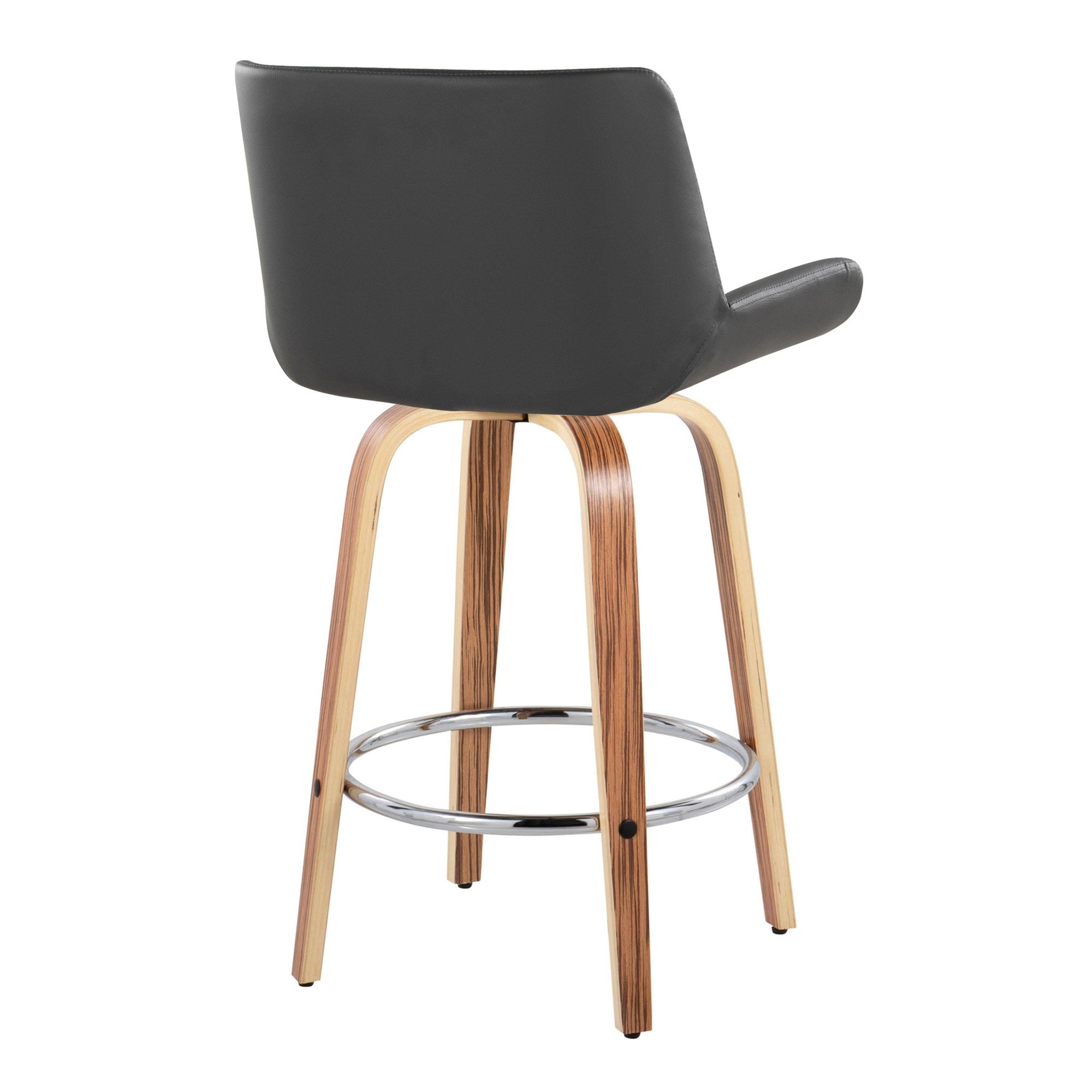Santi 25" Fixed-Height Counter Stool - Set of 2 - Zebra Wood, Chrome Metal, Grey PU