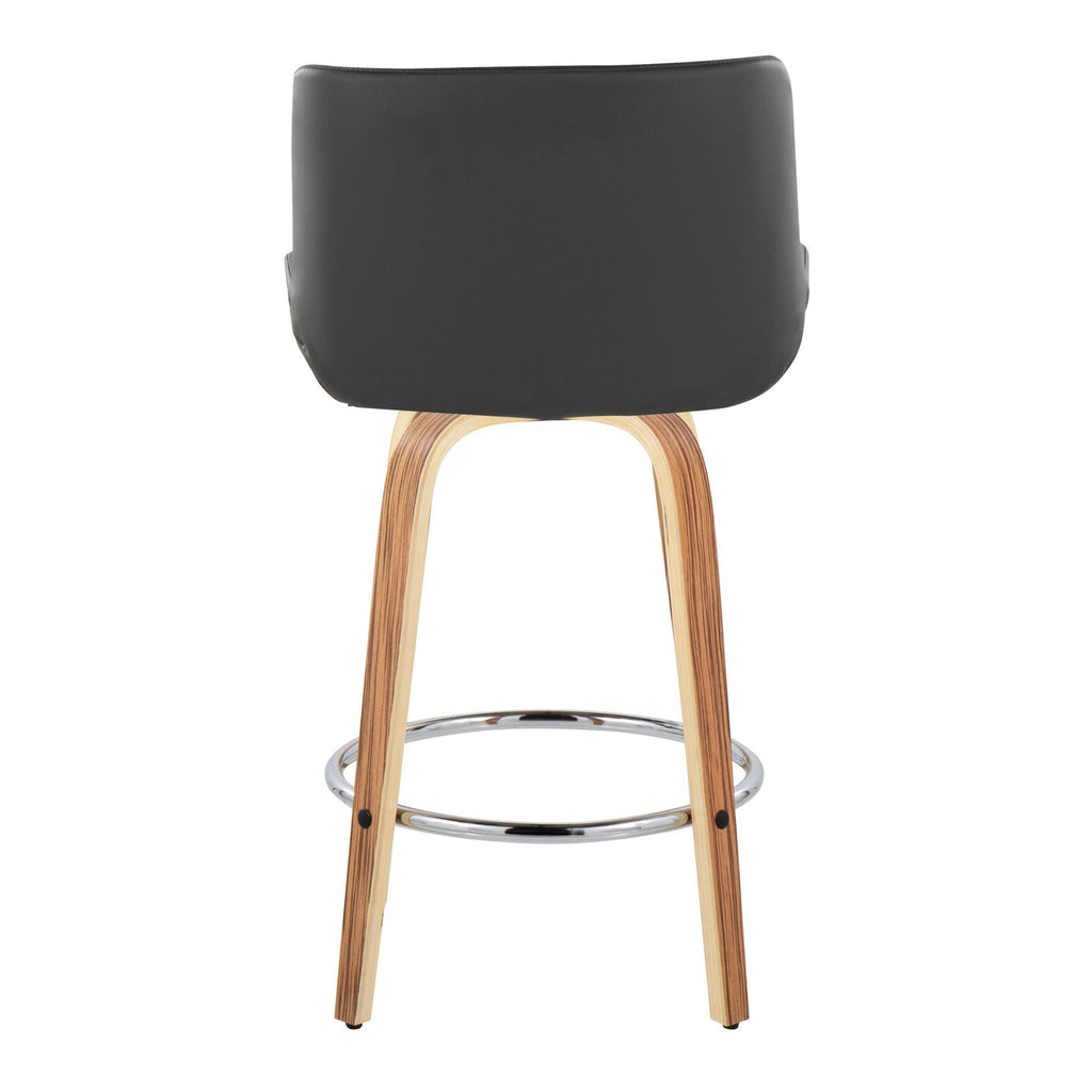 Santi 25" Fixed-Height Counter Stool - Set of 2 - Zebra Wood, Chrome Metal, Grey PU