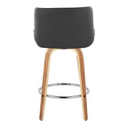 Santi 25" Fixed-Height Counter Stool - Set of 2 - Zebra Wood, Chrome Metal, Grey PU