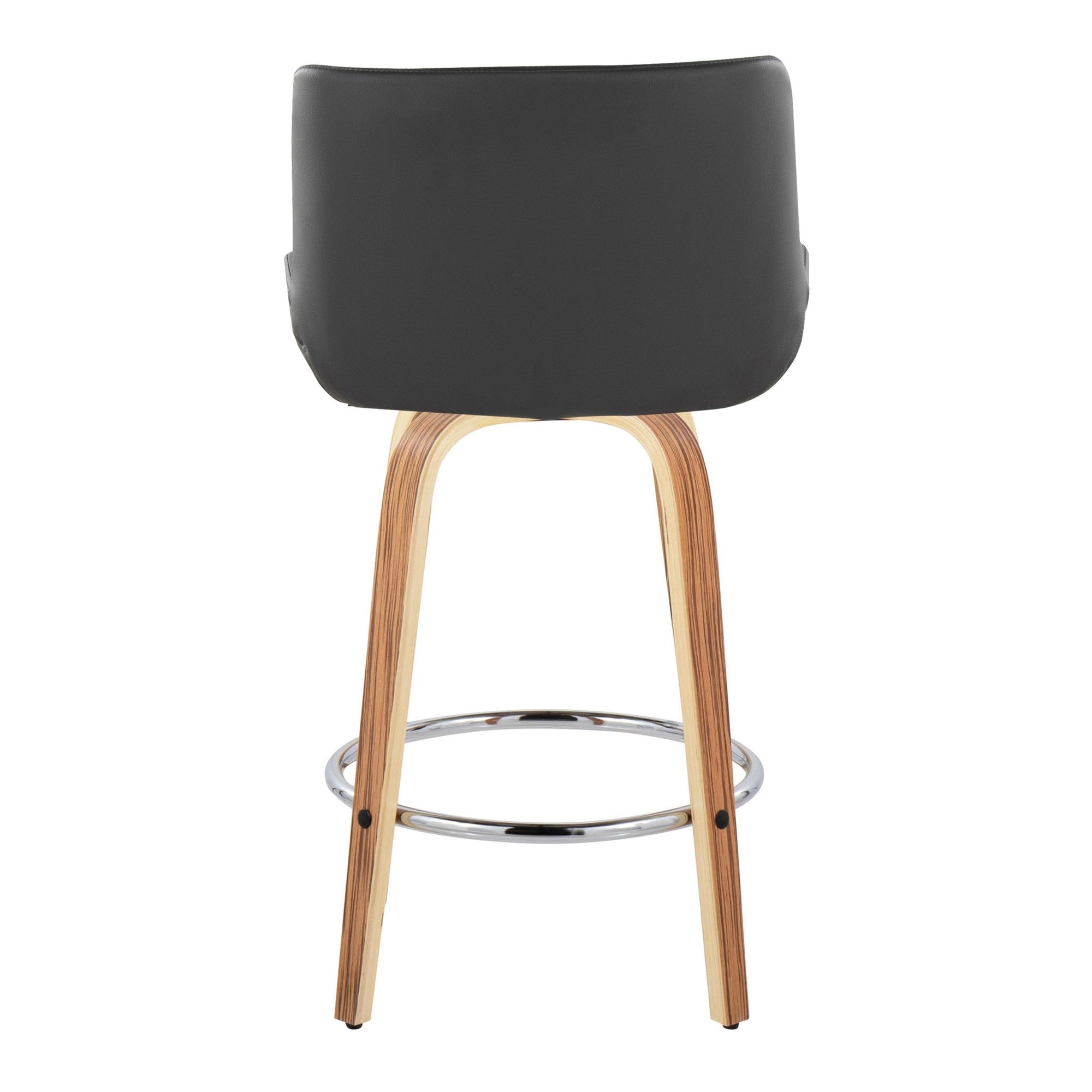 Santi 25" Fixed-Height Counter Stool - Set of 2 - Zebra Wood, Chrome Metal, Grey PU