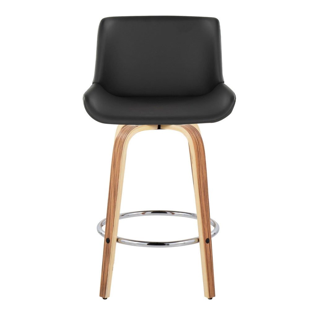 Santi 25" Fixed-Height Counter Stool - Set of 2 - Zebra Wood, Chrome Metal, Grey PU