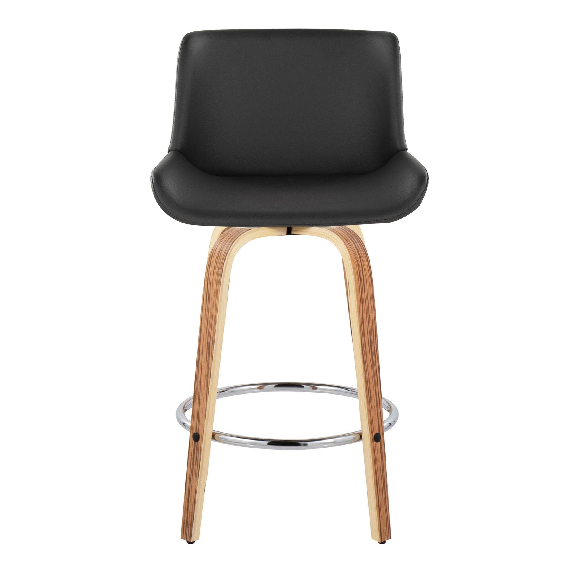 Santi 25" Fixed-Height Counter Stool - Set of 2 - Zebra Wood, Chrome Metal, Grey PU