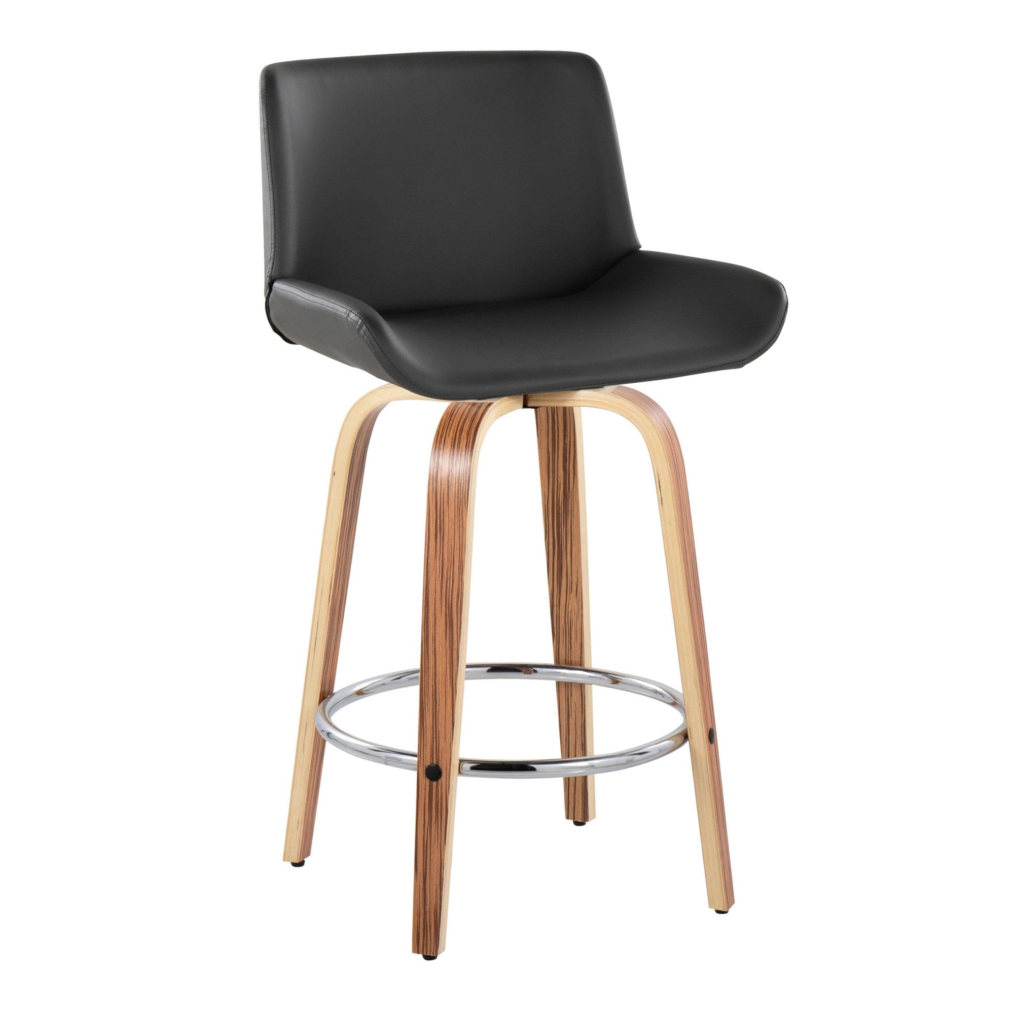 Santi 25" Fixed-Height Counter Stool - Set of 2 - Zebra Wood, Chrome Metal, Grey PU