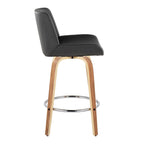 Santi 25" Fixed-Height Counter Stool - Set of 2 - Zebra Wood, Chrome Metal, Grey PU